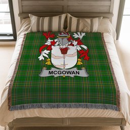 ScotsTee Shop Irish McGowan or McGouan Clan Coat of Arms Irish Tartan Woven Blanket