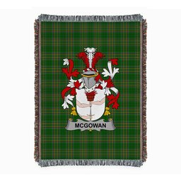 ScotsTee Shop Irish McGowan or McGouan Clan Coat of Arms Irish Tartan Woven Blanket