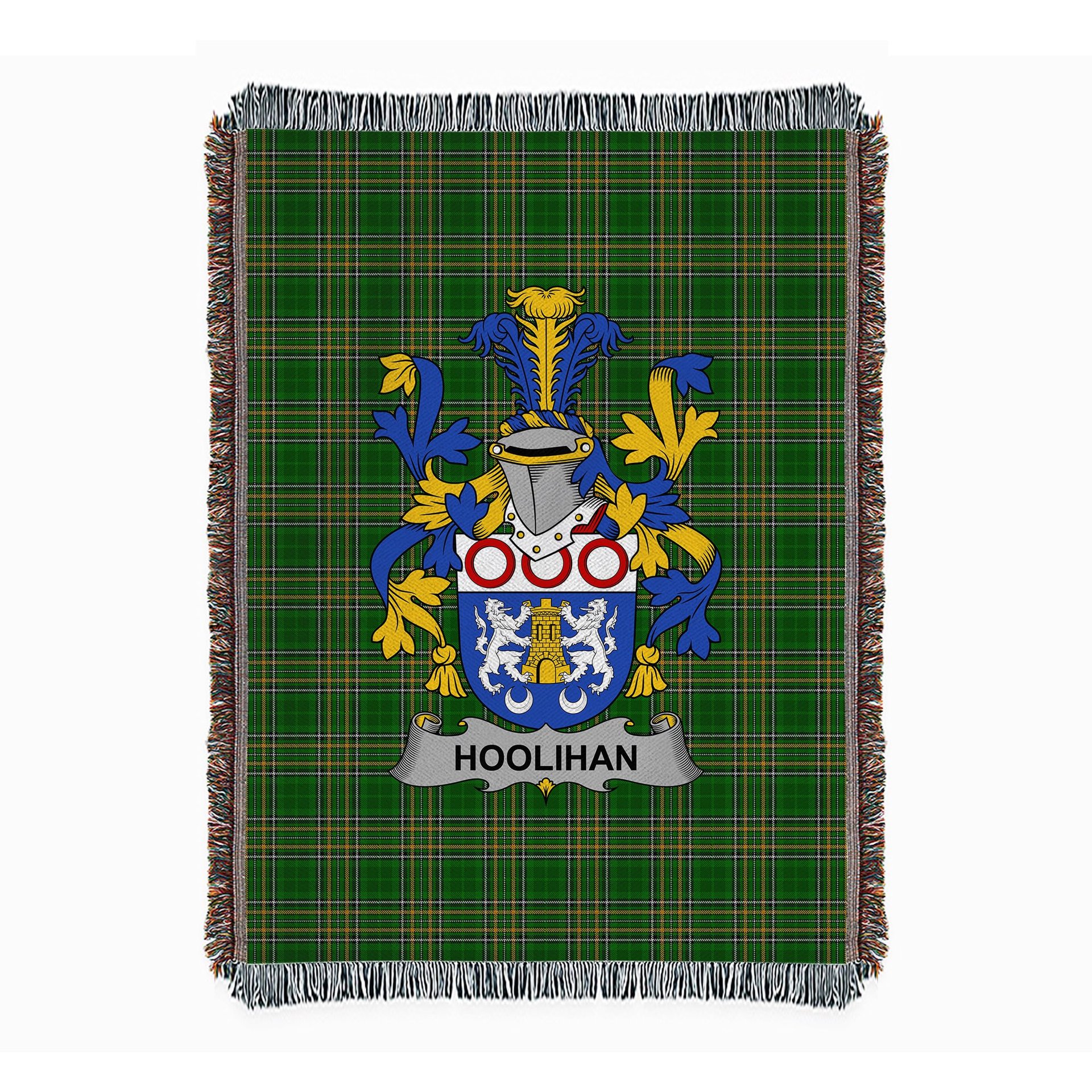 ScotsTee Shop Irish Hoolihan or O'Holohan Clan Coat of Arms Irish Tartan Woven Blanket