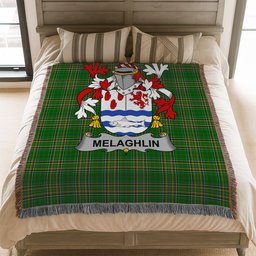 ScotsTee Shop Irish Melaghlin or O'Melaghlin Clan Coat of Arms Irish Tartan Woven Blanket