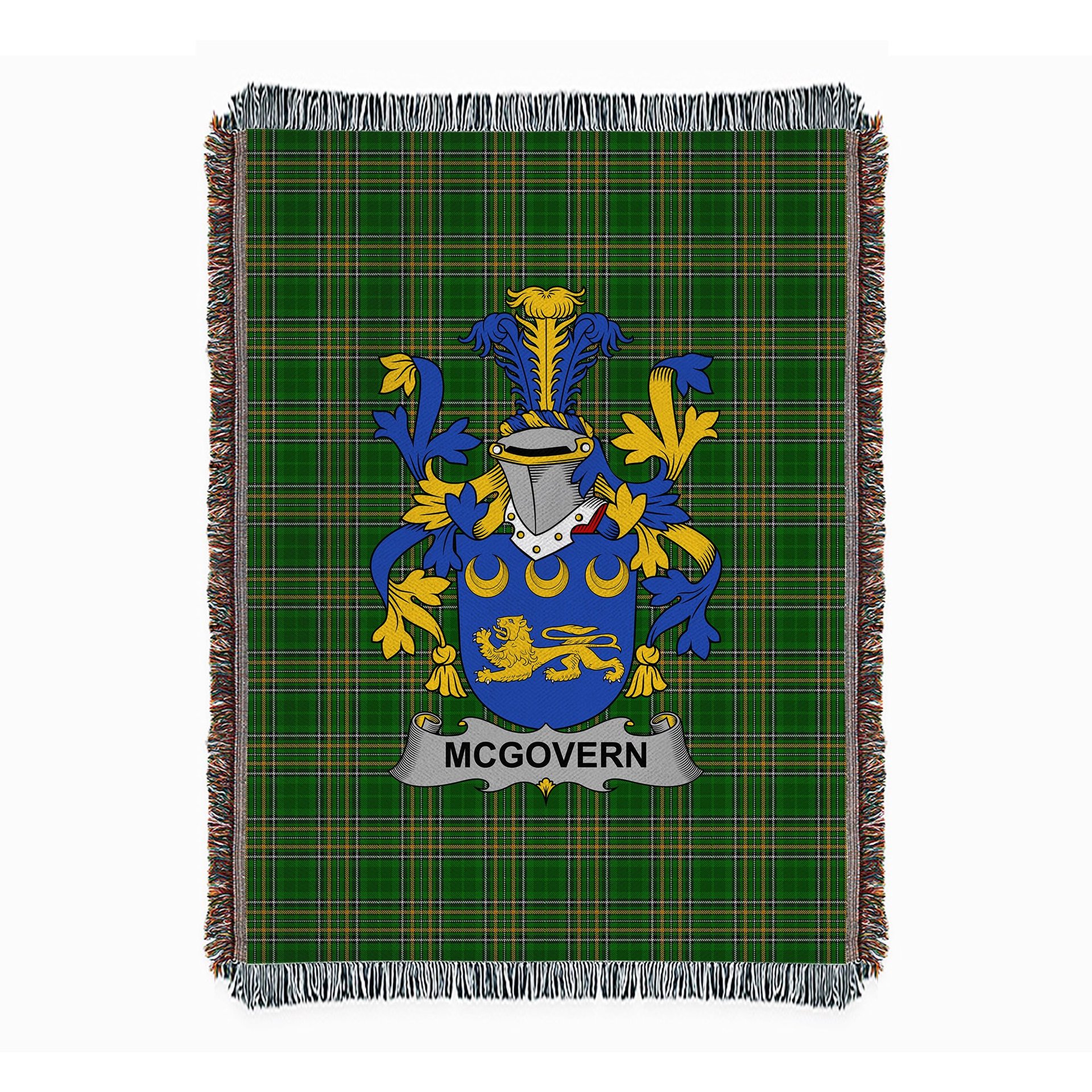 ScotsTee Shop Irish McGovern or McGauran Clan Coat of Arms Irish Tartan Woven Blanket