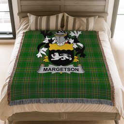 ScotsTee Shop Irish Margetson Clan Coat of Arms Irish Tartan Woven Blanket