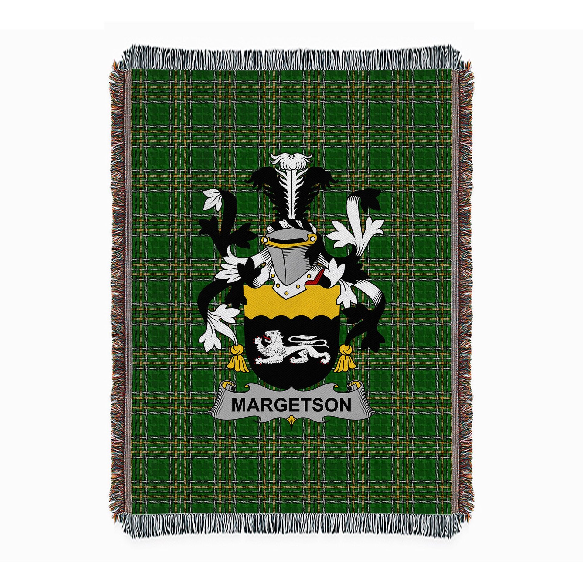 ScotsTee Shop Irish Margetson Clan Coat of Arms Irish Tartan Woven Blanket