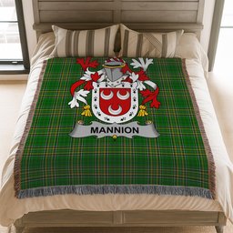 ScotsTee Shop Irish Mannion or O'Mannion Clan Coat of Arms Irish Tartan Woven Blanket