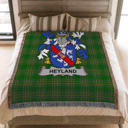 ScotsTee Shop Irish Heyland Clan Coat of Arms Irish Tartan Woven Blanket