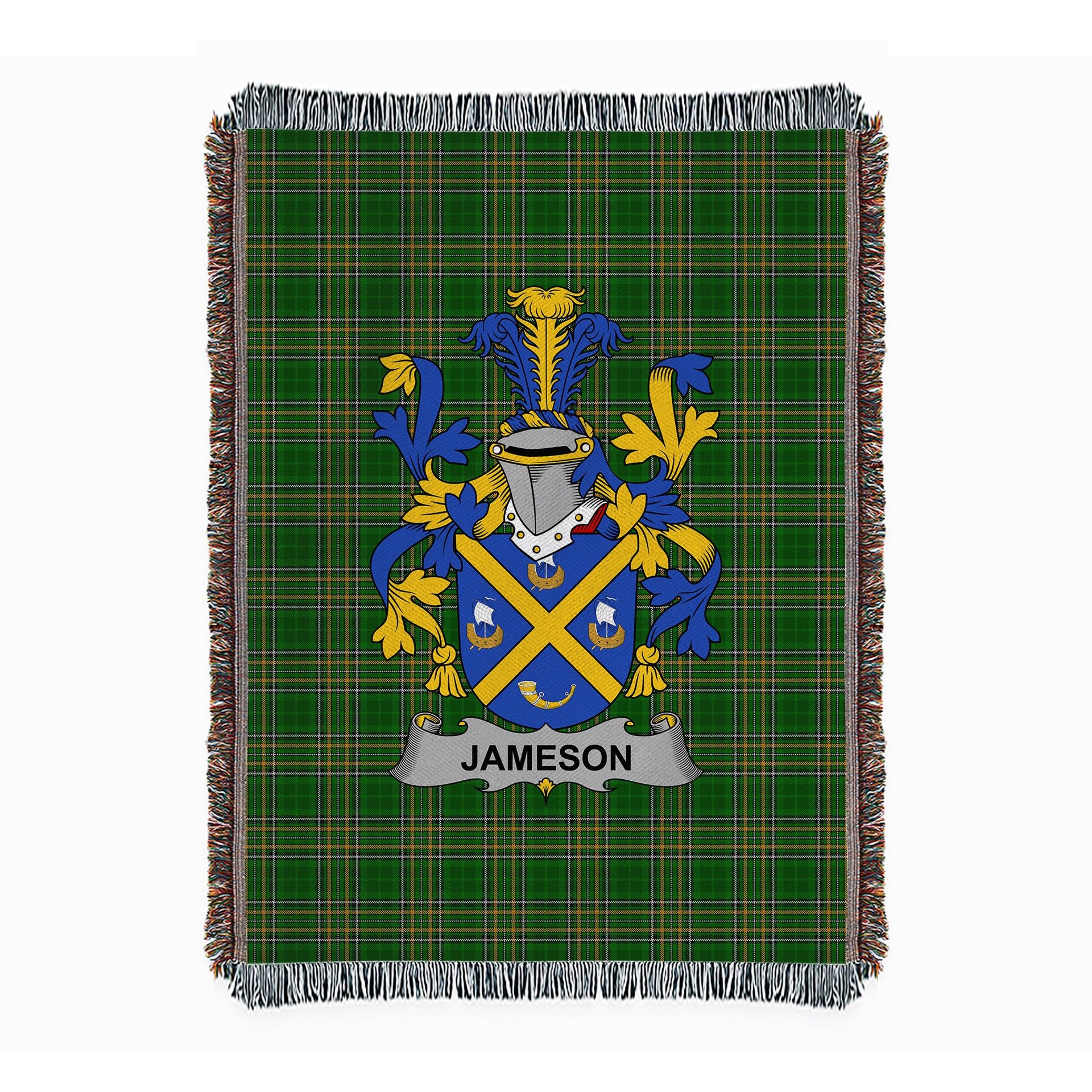 ScotsTee Shop Irish Jameson Clan Coat of Arms Irish Tartan Woven Blanket