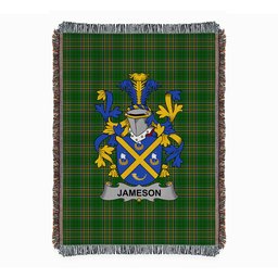 ScotsTee Shop Irish Jameson Clan Coat of Arms Irish Tartan Woven Blanket
