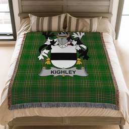 ScotsTee Shop Irish Kighley Clan Coat of Arms Irish Tartan Woven Blanket