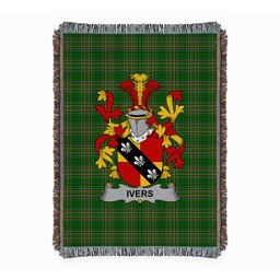ScotsTee Shop Irish Ivers Clan Coat of Arms Irish Tartan Woven Blanket