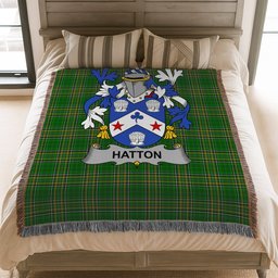 ScotsTee Shop Irish Hatton or McIlhatton Clan Coat of Arms Irish Tartan Woven Blanket