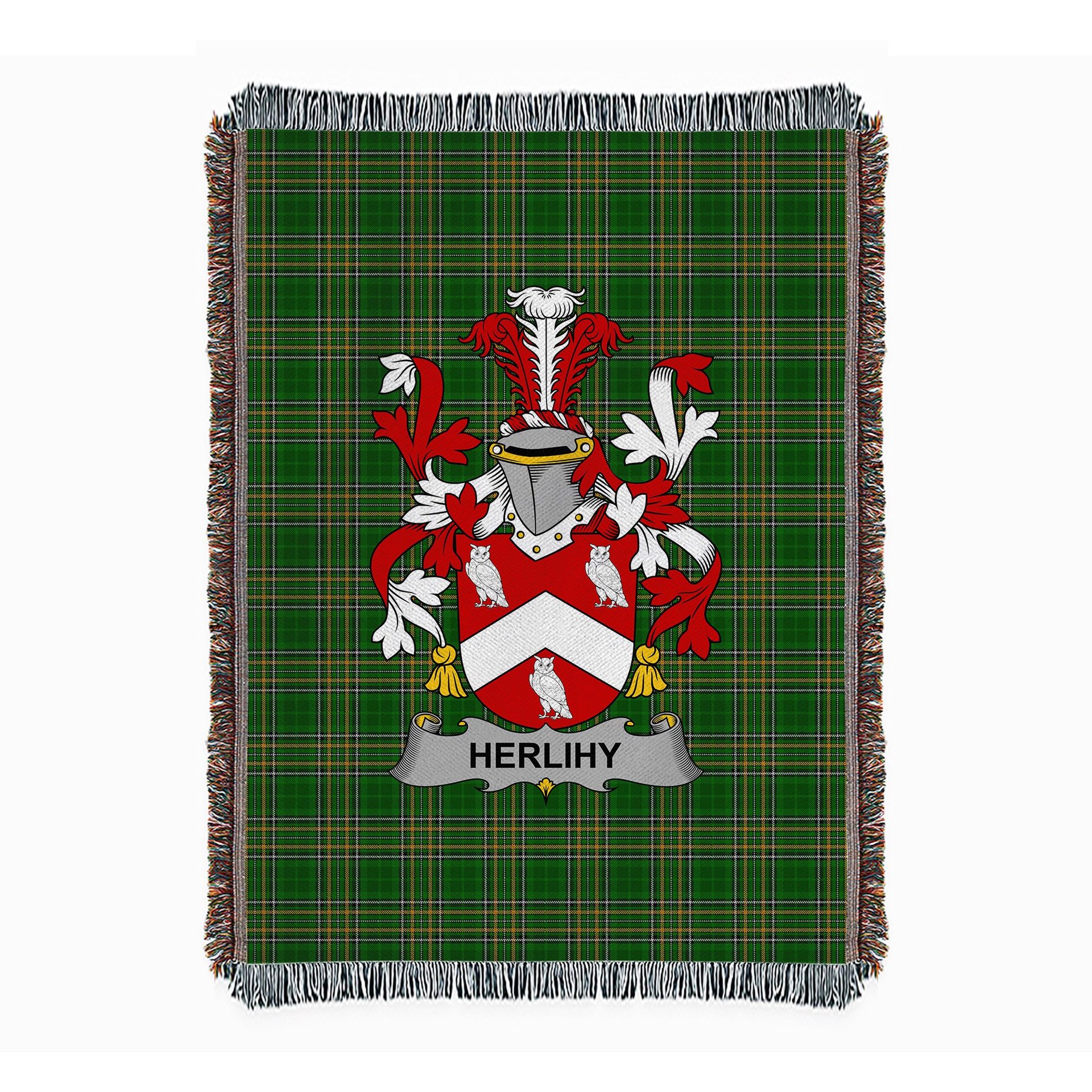 ScotsTee Shop Irish Herlihy or O'Herlihy Clan Coat of Arms Irish Tartan Woven Blanket