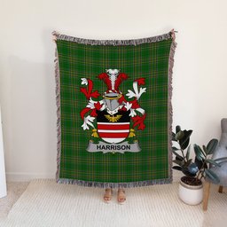 ScotsTee Shop Irish Harrison Clan Coat of Arms Irish Tartan Woven Blanket
