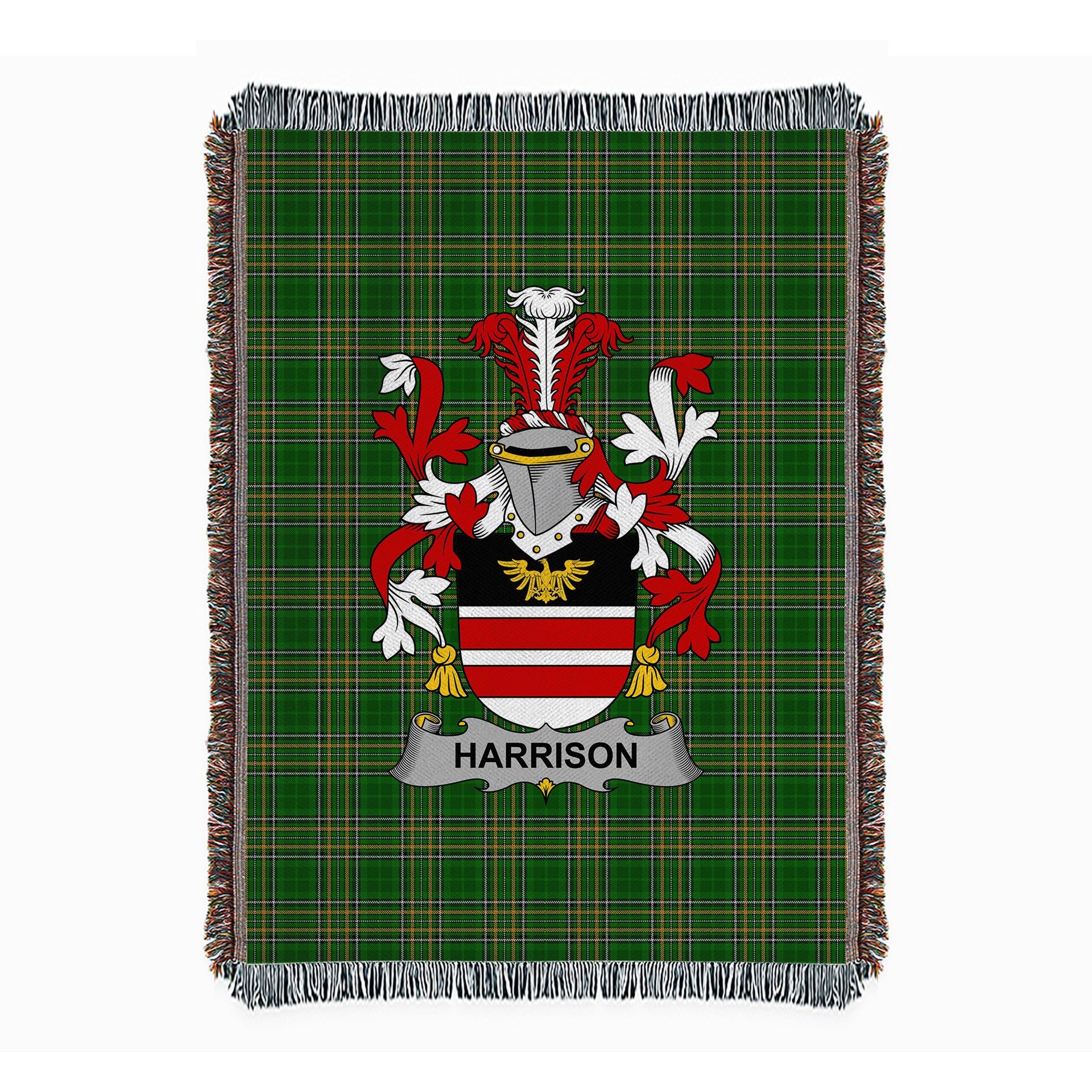 ScotsTee Shop Irish Harrison Clan Coat of Arms Irish Tartan Woven Blanket