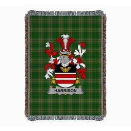 ScotsTee Shop Irish Harrison Clan Coat of Arms Irish Tartan Woven Blanket