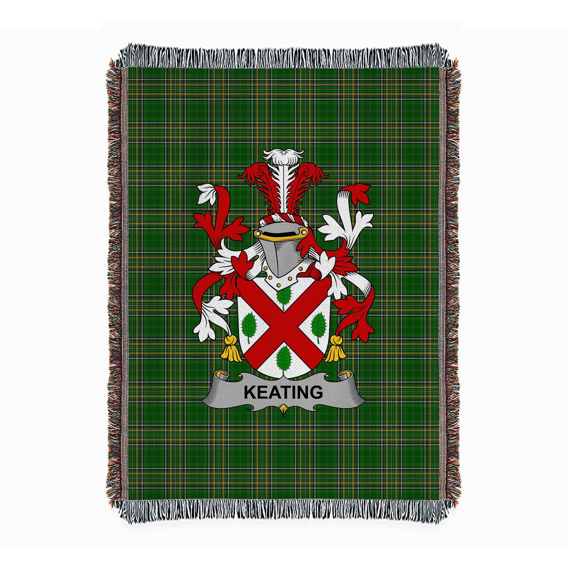 ScotsTee Shop Irish Keating or O'Keaty Clan Coat of Arms Irish Tartan Woven Blanket