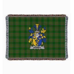 ScotsTee Shop Irish Kenney or O'Kenny Clan Coat of Arms Irish Tartan Woven Blanket