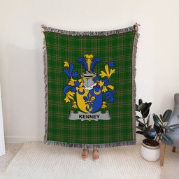 ScotsTee Shop Irish Kenney or O'Kenny Clan Coat of Arms Irish Tartan Woven Blanket
