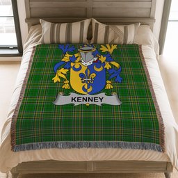 ScotsTee Shop Irish Kenney or O'Kenny Clan Coat of Arms Irish Tartan Woven Blanket