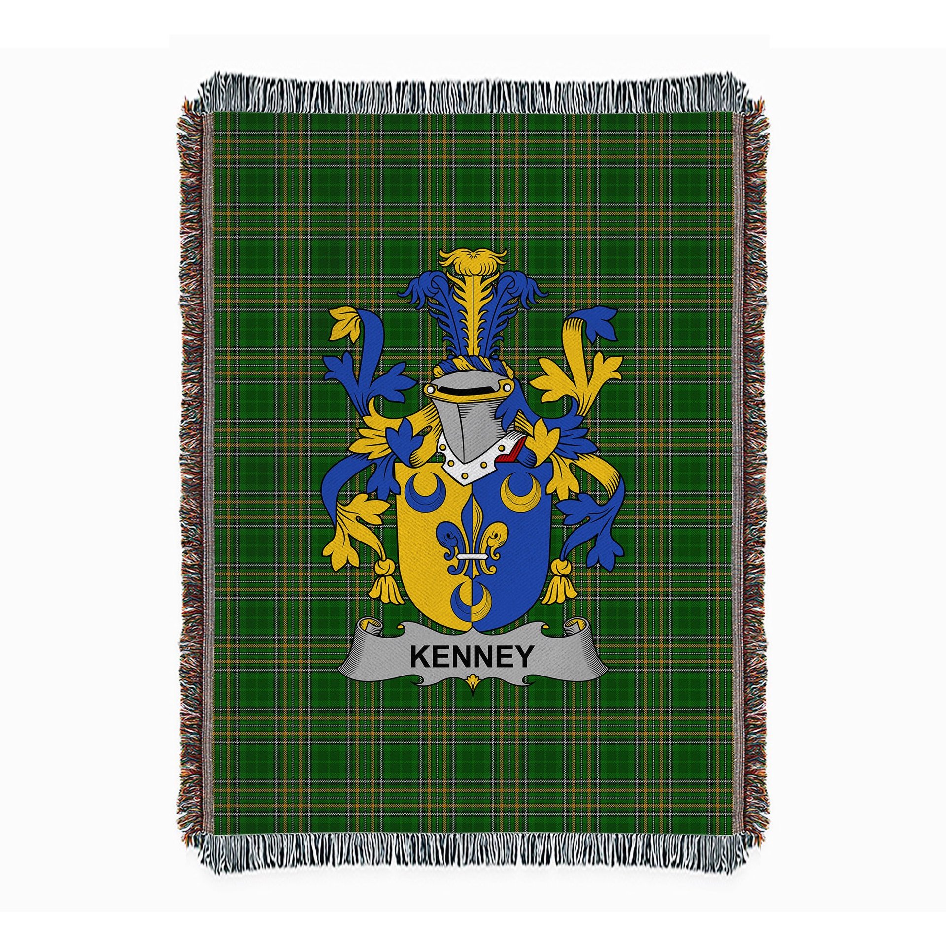 ScotsTee Shop Irish Kenney or O'Kenny Clan Coat of Arms Irish Tartan Woven Blanket
