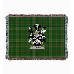 ScotsTee Shop Irish Loftus Clan Coat of Arms Irish Tartan Woven Blanket