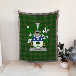 ScotsTee Shop Irish Kidd Clan Coat of Arms Irish Tartan Woven Blanket