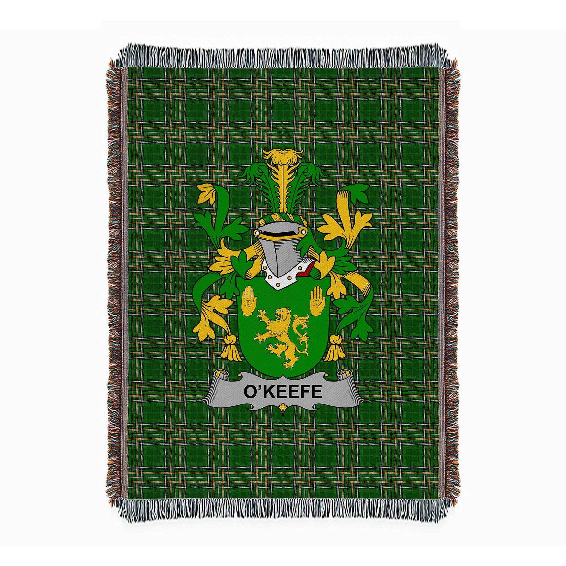 ScotsTee Shop Irish Keefe or O'Keefe Clan Coat of Arms Irish Tartan Woven Blanket