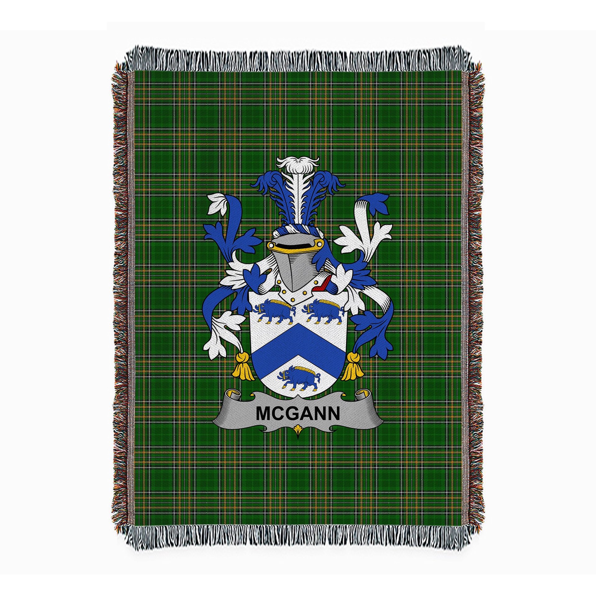 ScotsTee Shop Irish McGann or Magan Clan Coat of Arms Irish Tartan Woven Blanket