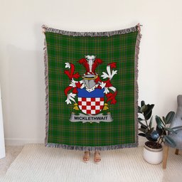 ScotsTee Shop Irish Micklethwait Clan Coat of Arms Irish Tartan Woven Blanket