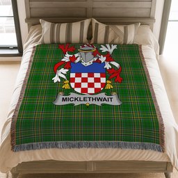 ScotsTee Shop Irish Micklethwait Clan Coat of Arms Irish Tartan Woven Blanket