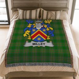 ScotsTee Shop Irish Milley or O'Millea Clan Coat of Arms Irish Tartan Woven Blanket
