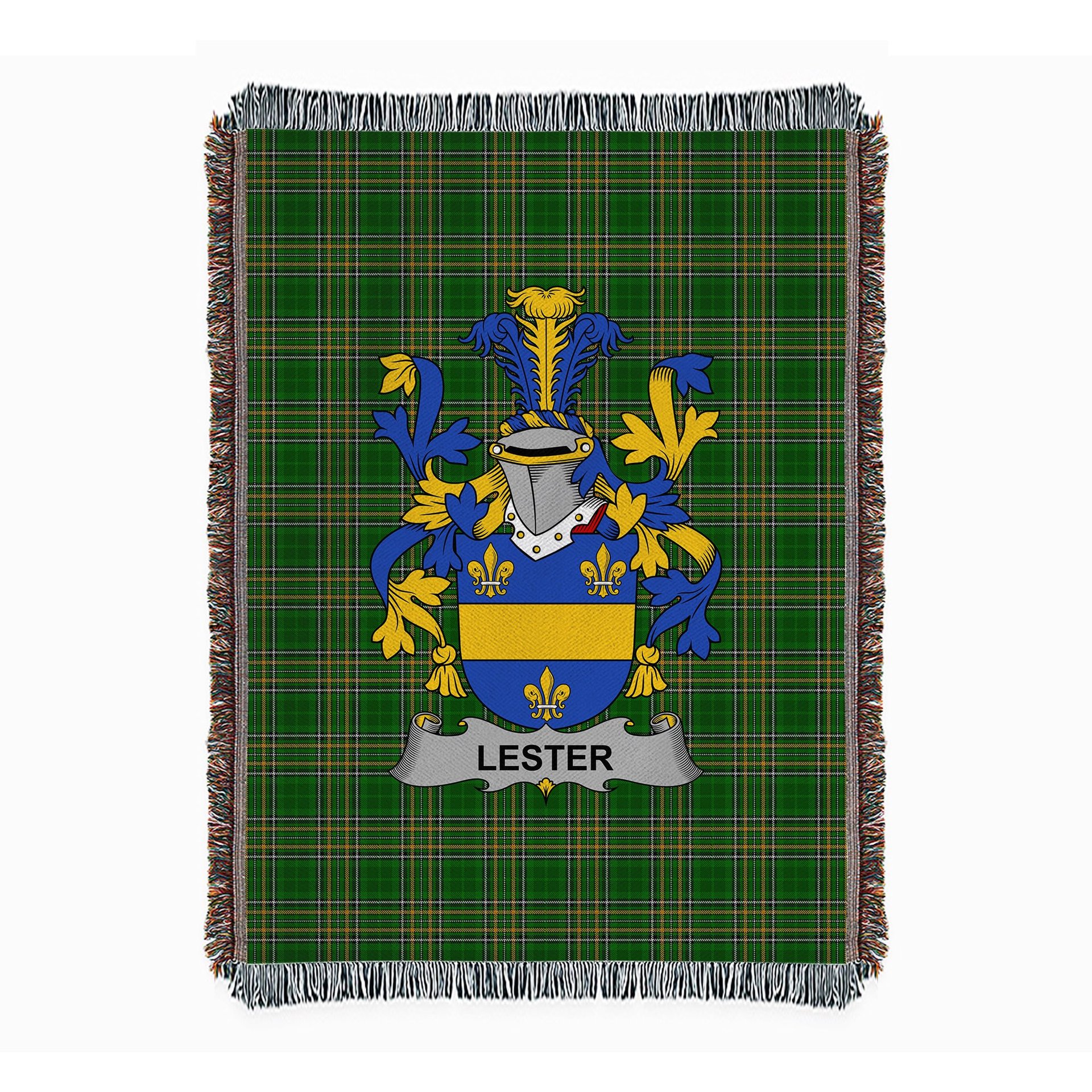 ScotsTee Shop Irish Lester or McAlester Clan Coat of Arms Irish Tartan Woven Blanket