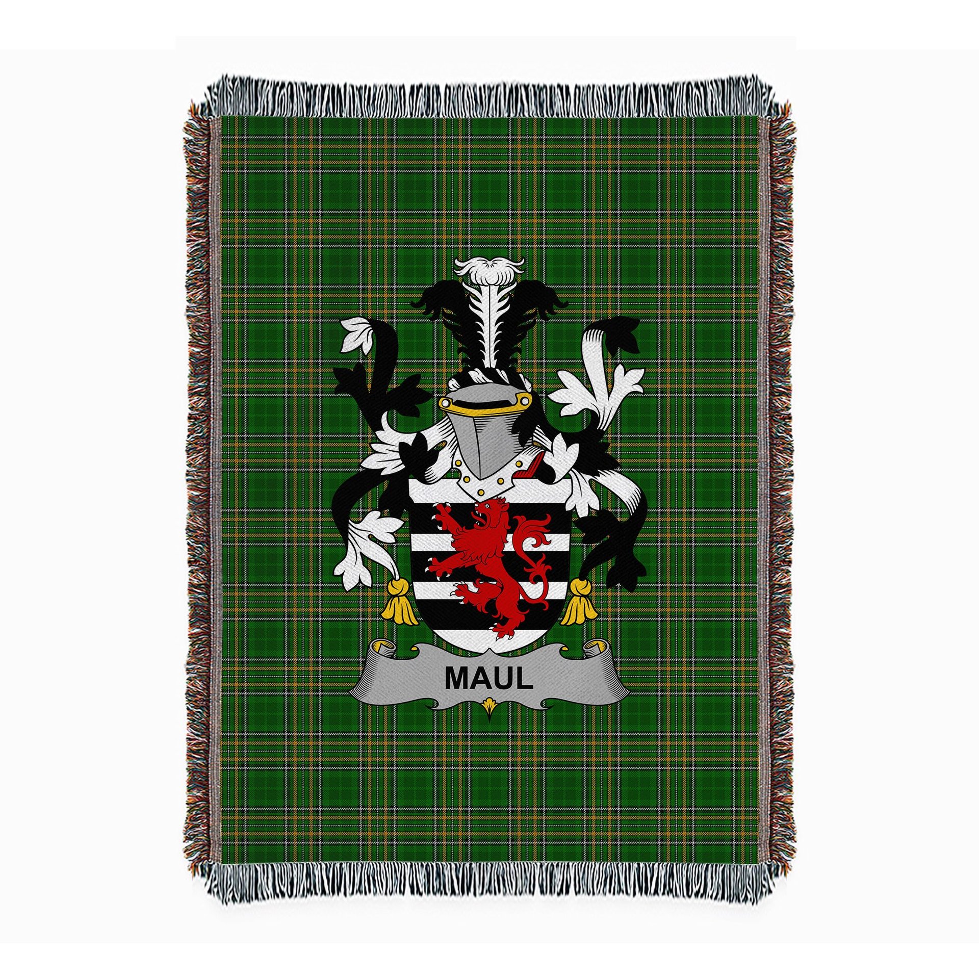 ScotsTee Shop Irish Maul or Maule Clan Coat of Arms Irish Tartan Woven Blanket