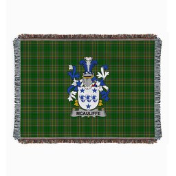 ScotsTee Shop Irish McAuliffe Clan Coat of Arms Irish Tartan Woven Blanket