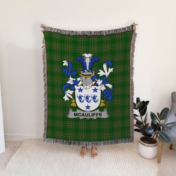 ScotsTee Shop Irish McAuliffe Clan Coat of Arms Irish Tartan Woven Blanket
