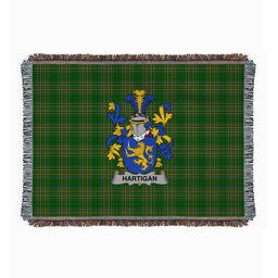 ScotsTee Shop Irish Hartigan or O'Hartagan Clan Coat of Arms Irish Tartan Woven Blanket
