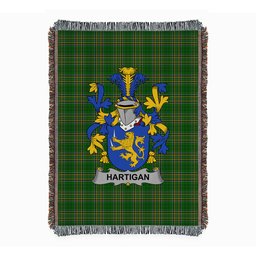 ScotsTee Shop Irish Hartigan or O'Hartagan Clan Coat of Arms Irish Tartan Woven Blanket