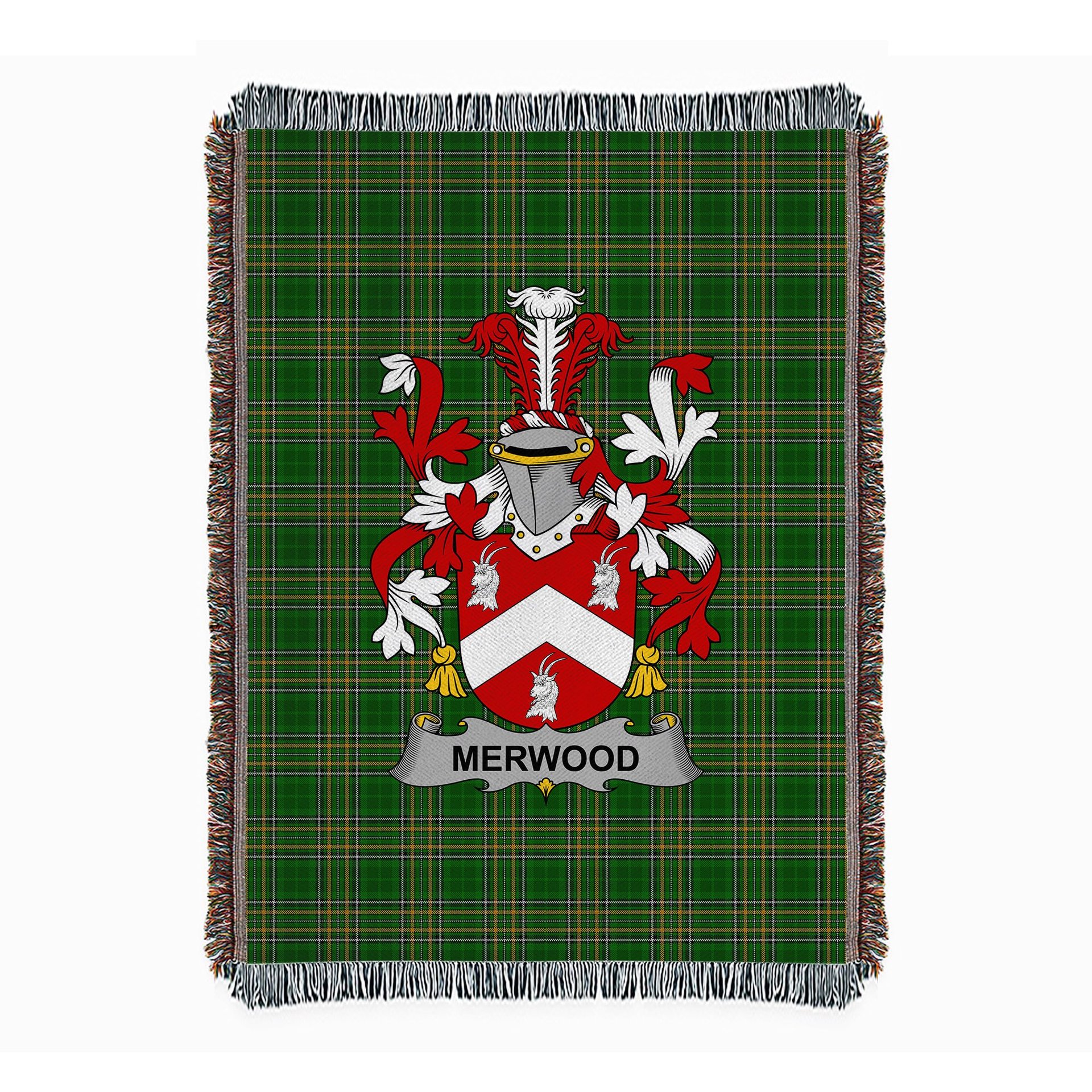 ScotsTee Shop Irish Merwood Clan Coat of Arms Irish Tartan Woven Blanket