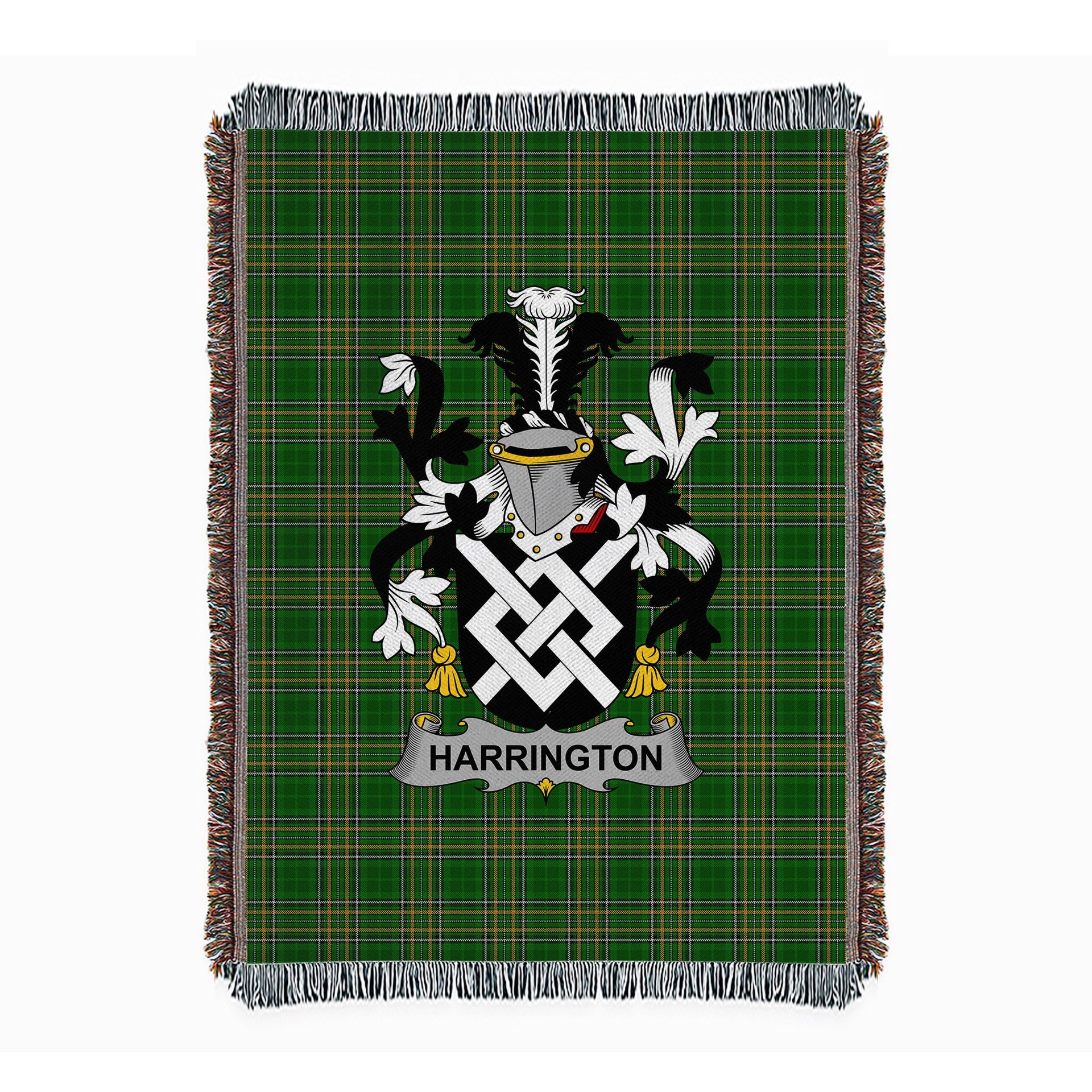 ScotsTee Shop Irish Harrington Clan Coat of Arms Irish Tartan Woven Blanket