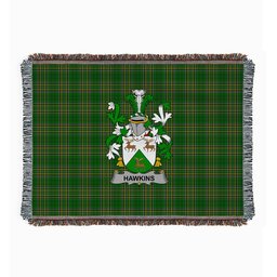 ScotsTee Shop Irish Hawkins or Haughan Clan Coat of Arms Irish Tartan Woven Blanket