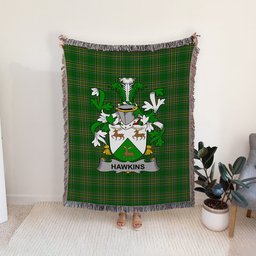 ScotsTee Shop Irish Hawkins or Haughan Clan Coat of Arms Irish Tartan Woven Blanket