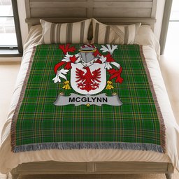ScotsTee Shop Irish McGlynn or Glynn Clan Coat of Arms Irish Tartan Woven Blanket