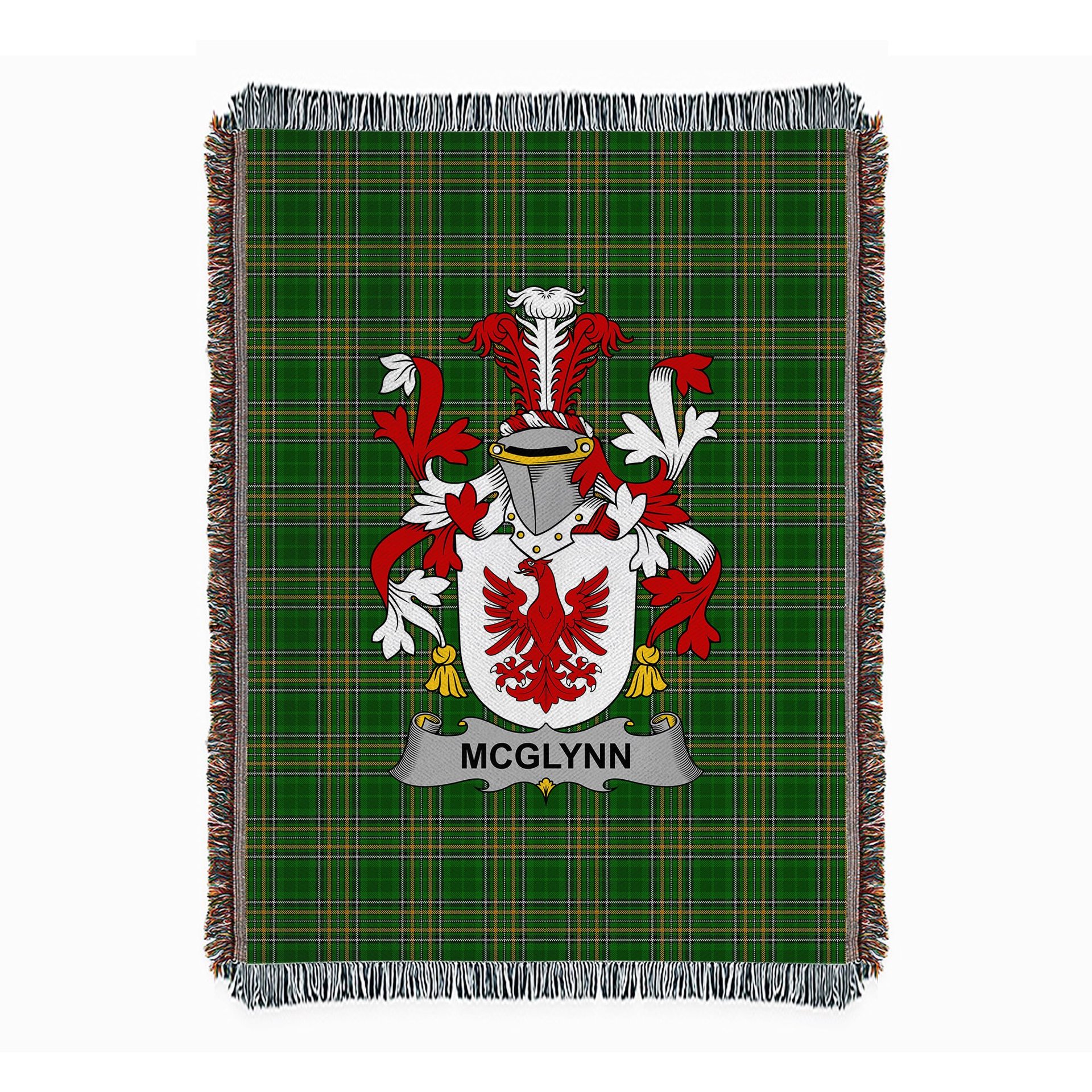 ScotsTee Shop Irish McGlynn or Glynn Clan Coat of Arms Irish Tartan Woven Blanket