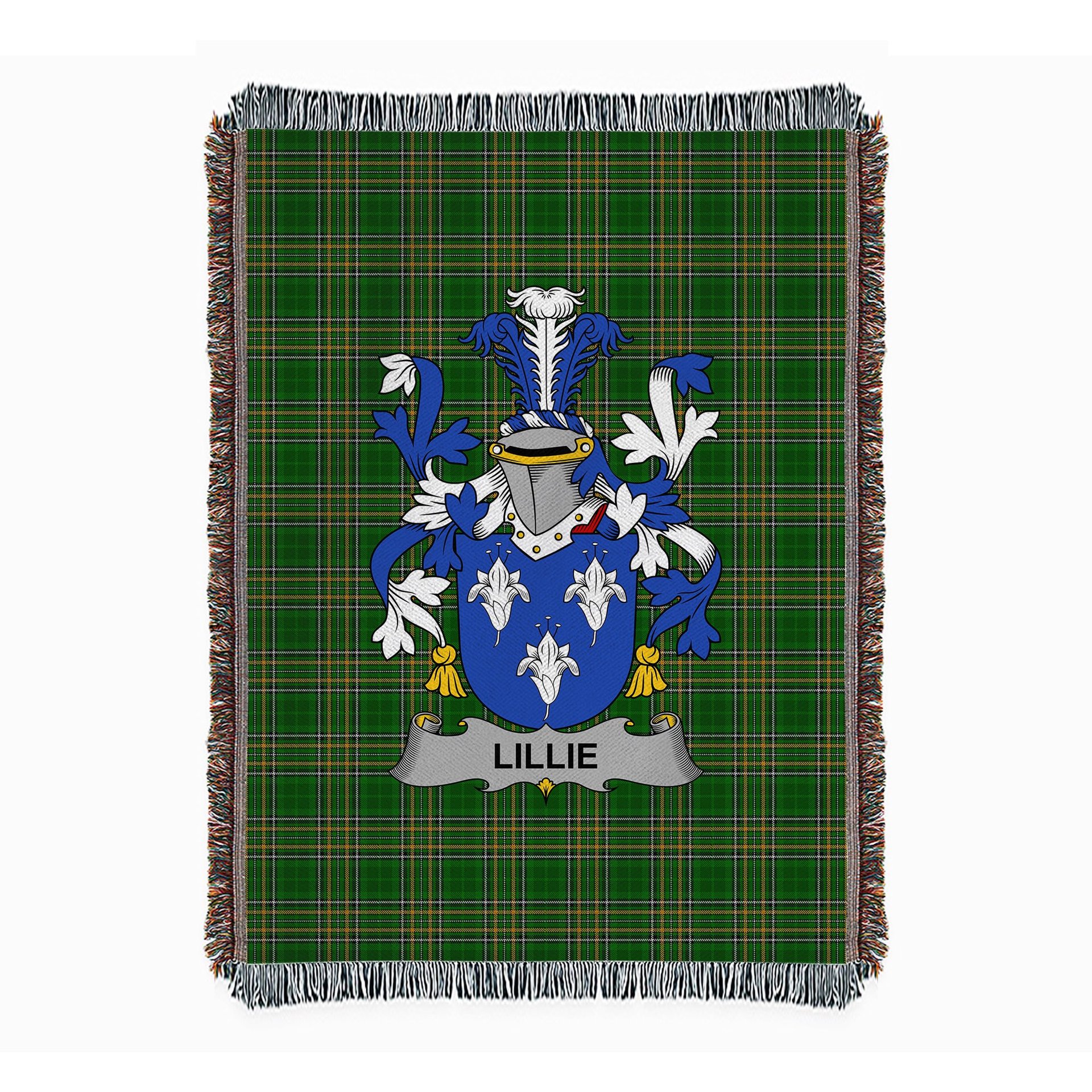 ScotsTee Shop Irish Lillie or MacLilly Clan Coat of Arms Irish Tartan Woven Blanket