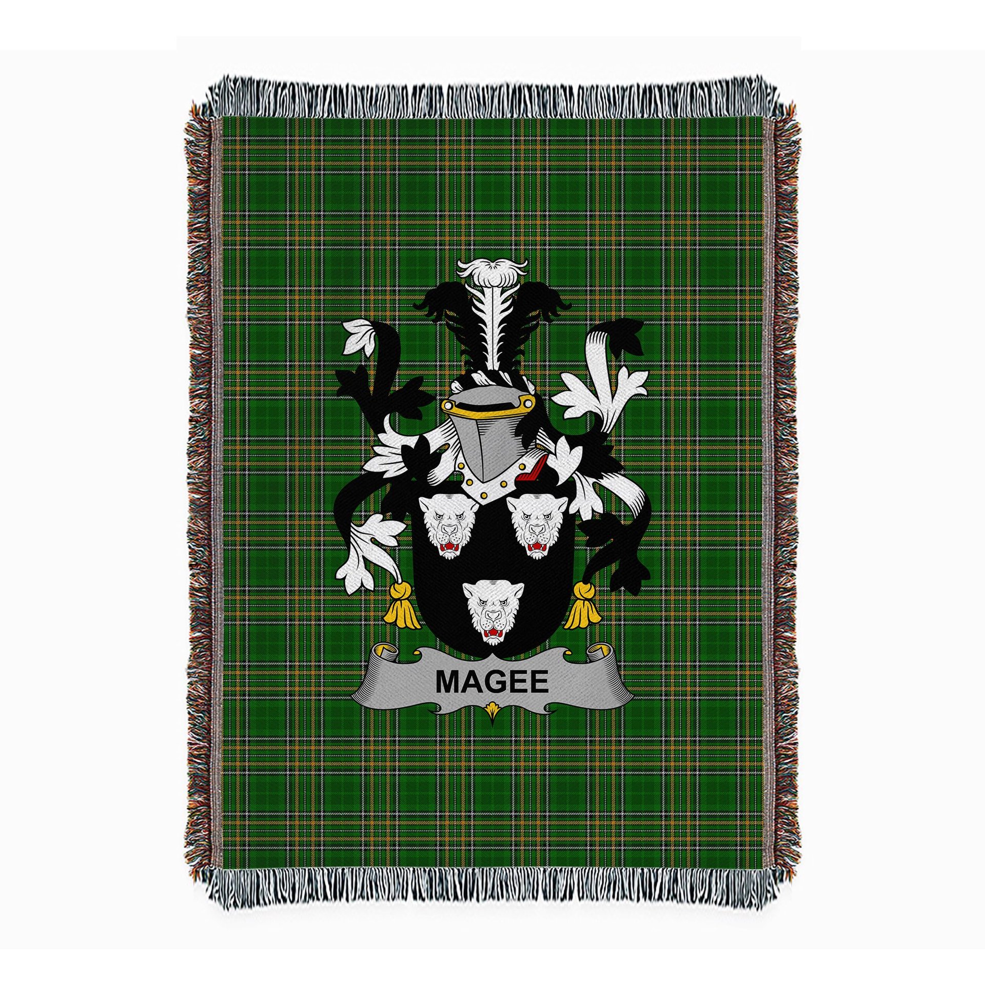 ScotsTee Shop Irish Magee or McGee Clan Coat of Arms Irish Tartan Woven Blanket