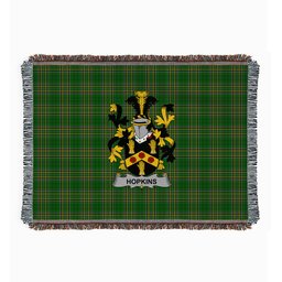ScotsTee Shop Irish Hopkins Clan Coat of Arms Irish Tartan Woven Blanket