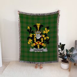 ScotsTee Shop Irish Hopkins Clan Coat of Arms Irish Tartan Woven Blanket