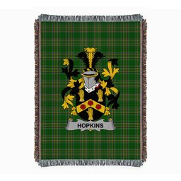 ScotsTee Shop Irish Hopkins Clan Coat of Arms Irish Tartan Woven Blanket
