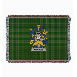 ScotsTee Shop Irish Mitchell Clan Coat of Arms Irish Tartan Woven Blanket