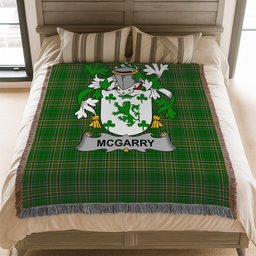 ScotsTee Shop Irish McGarry or Garry Clan Coat of Arms Irish Tartan Woven Blanket