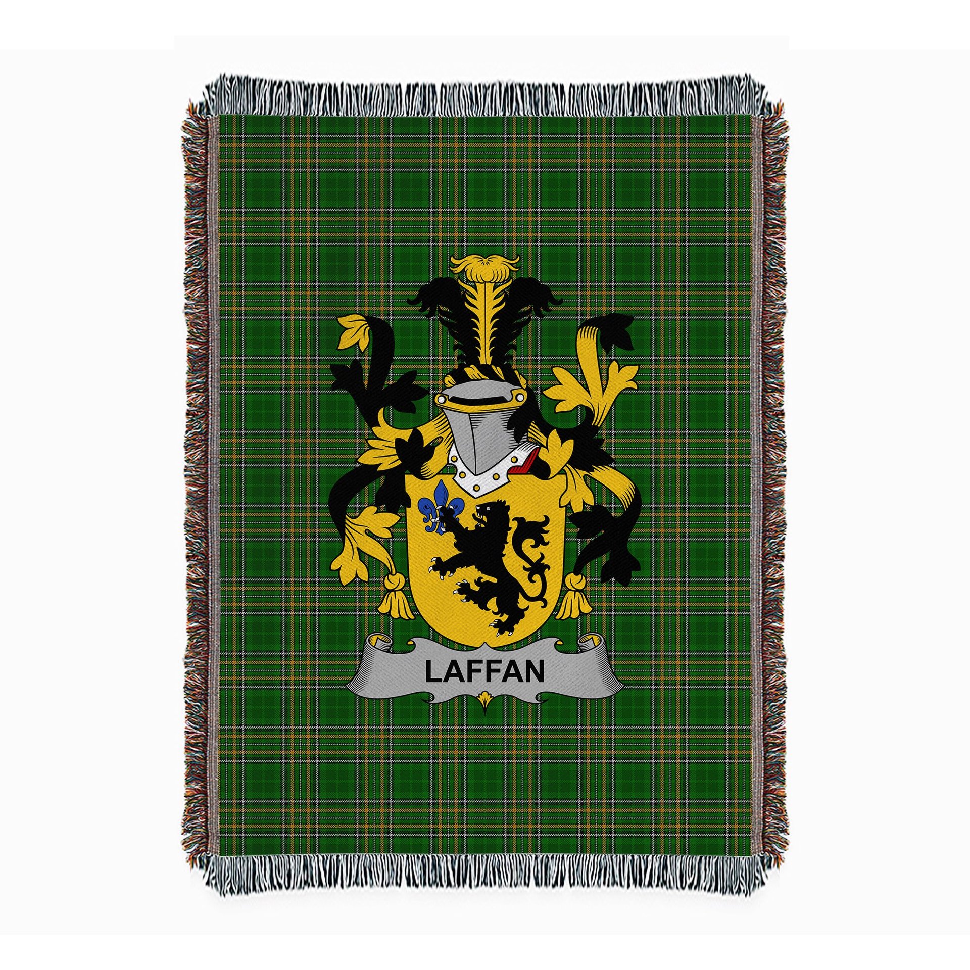 ScotsTee Shop Irish Laffan Clan Coat of Arms Irish Tartan Woven Blanket